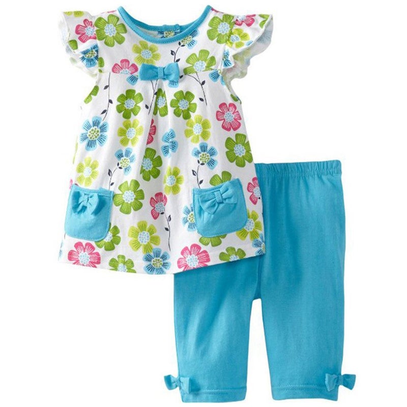 Frogwill Little Girls 2 Pieces Playwear Set with Bow and Applique (4T, Floral) - Image 1